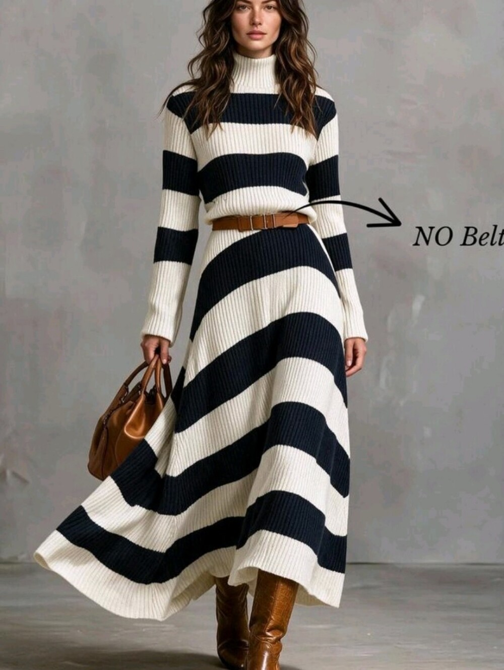 Women's 2 Pieces Sweater Set, High Neck Sweater + A-Line Knit Skirt